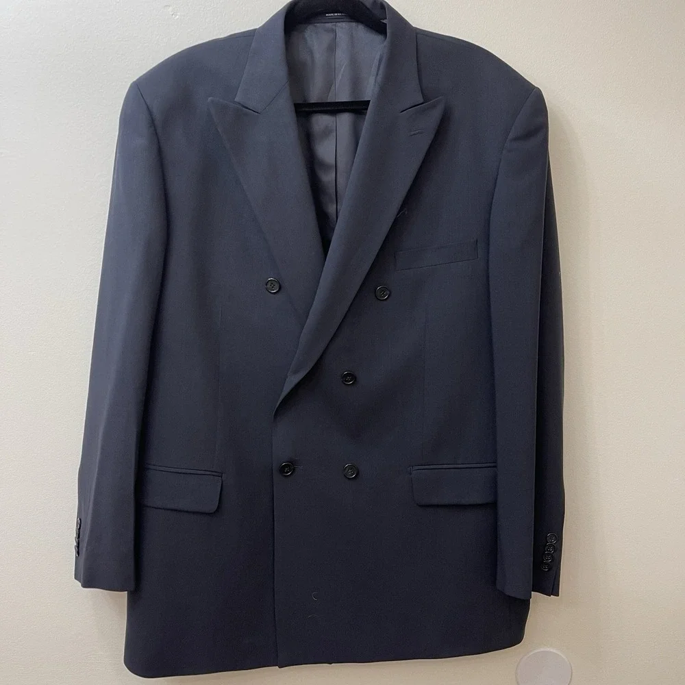 Paul Fredrick Blazer Mens 44R Navy Sport Coat Double Breasted 100% Wool